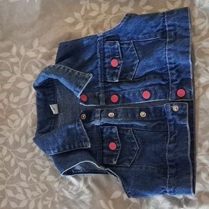 Blue Jean Cropped Vest w/ Hot Pink Buttons